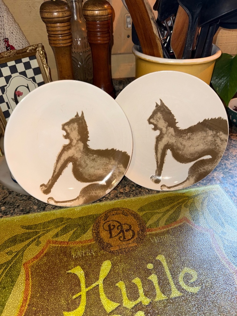 M Studios Set of 2 Ceramic Cat plates